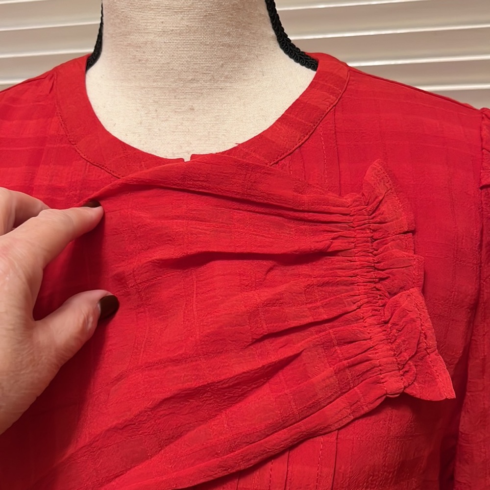 Loft Plaid Pintucked Tiered Flare Dress in Red, Size Medium - Picture 10 of 16